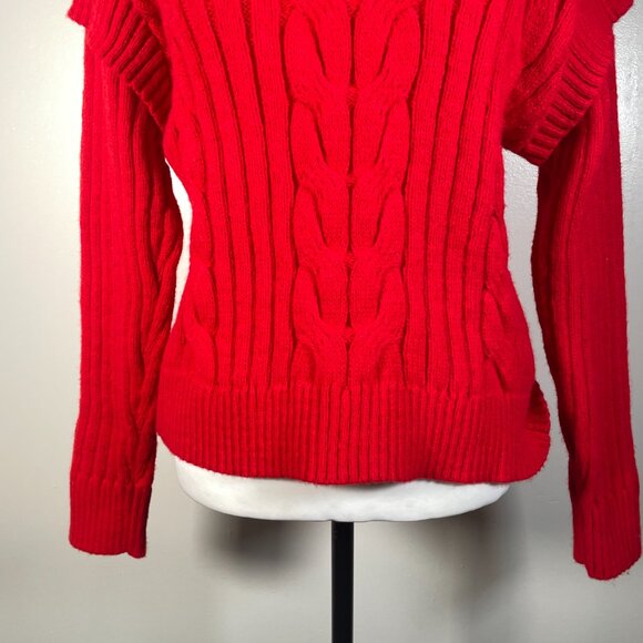 Time & Tru Red High Mock Neck Cable Knit Front Long Sleeve Pullover Sweater M - Picture 5 of 13